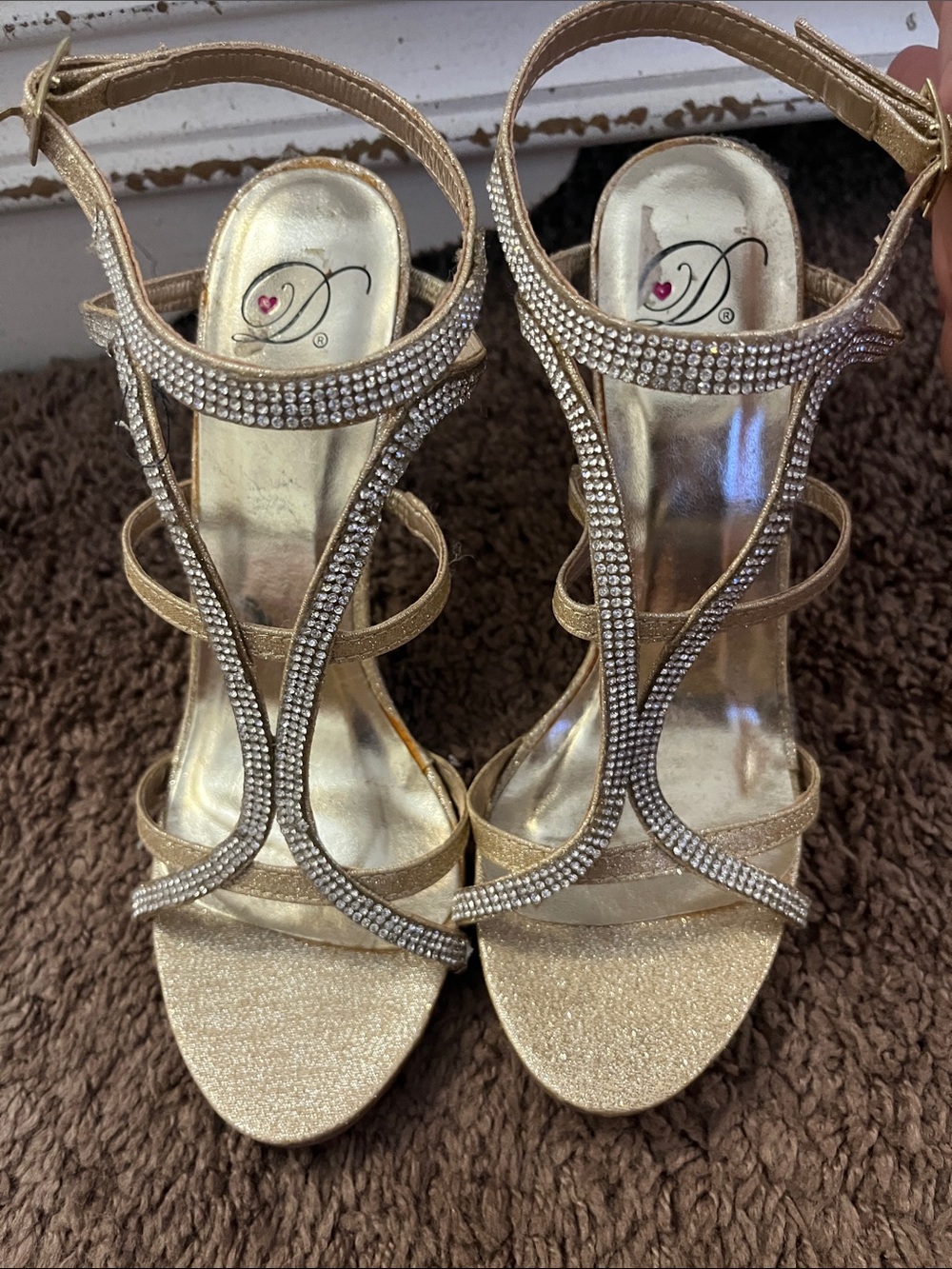 Delicious Metallic Gold Rhinestone T-Strap Heels